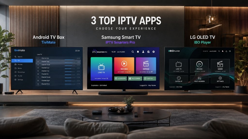 comparatif meilleure application iptv smart tv 2026 tivimate smarters pro ibo player